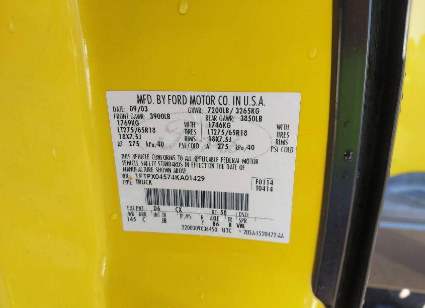 Photo 9 of 2004 Ford F-150 FX4/XLT (VIN 1FTPX04574KA01429)