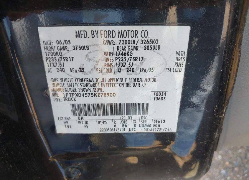 Photo 9 of 2005 Ford F-150 FX4/XLT (VIN 1FTPX04575KE78900)