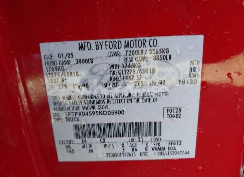 Photo 9 of 2005 Ford F-150 FX4/XLT (VIN 1FTPX04595KD05900)