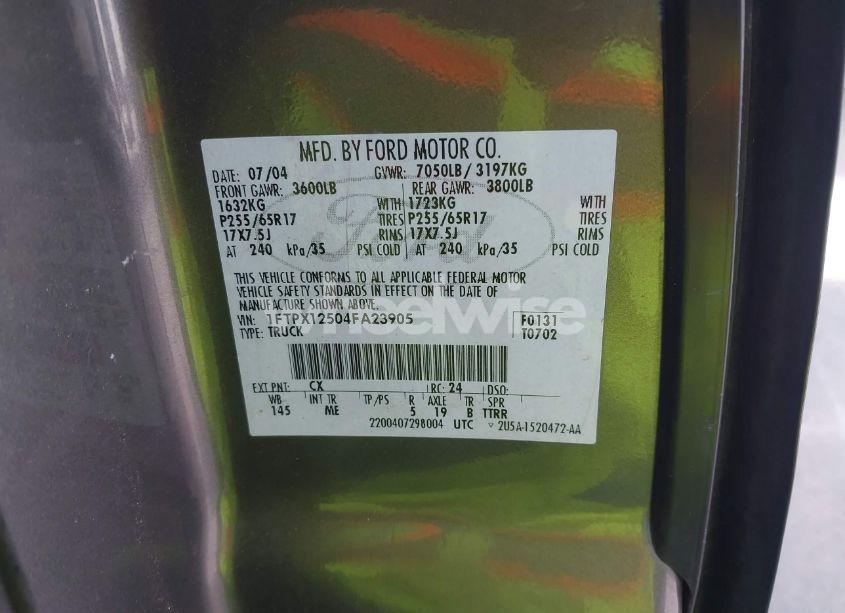 Photo 9 of 2004 Ford F-150 LARIAT/XL/XLT (VIN 1FTPX12504FA23905)