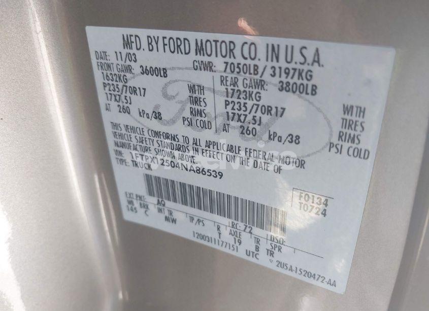 Photo 9 of 2004 Ford F-150 LARIAT/XL/XLT (VIN 1FTPX12504NA86539)