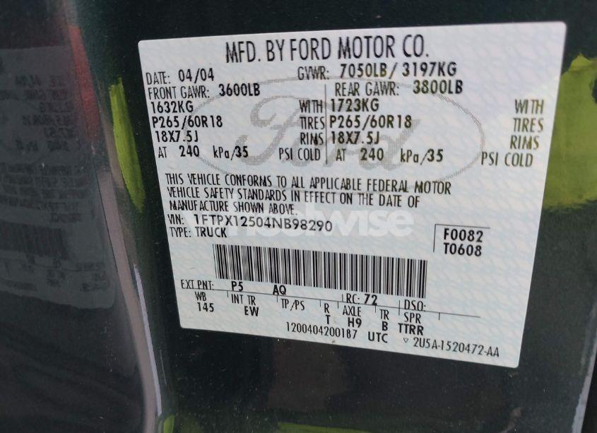 Photo 9 of 2004 Ford F-150 LARIAT/XL/XLT (VIN 1FTPX12504NB98290)