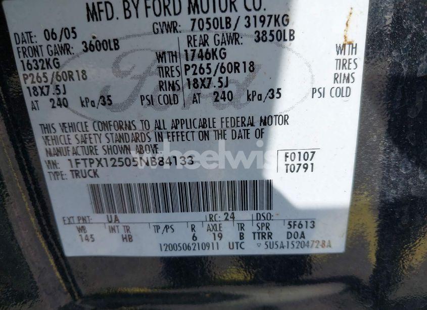 Photo 9 of 2005 Ford F-150 LARIAT/XL/XLT (VIN 1FTPX12505NB84133)