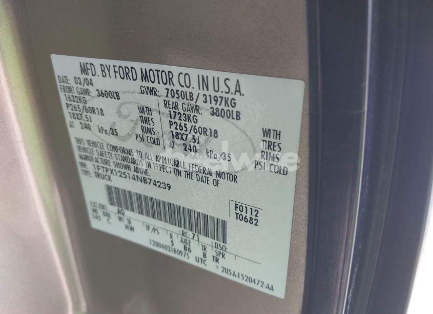 Photo 9 of 2004 Ford F-150 LARIAT/XL/XLT (VIN 1FTPX12514NB74239)