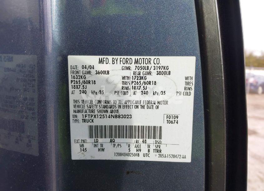 Photo 8 of 2004 Ford F-150 LARIAT/XL/XLT (VIN 1FTPX12514NB83023)