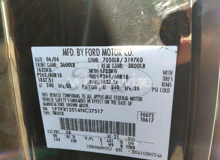 Photo 9 of 2004 Ford F-150 LARIAT/XL/XLT (VIN 1FTPX12514NC37517)