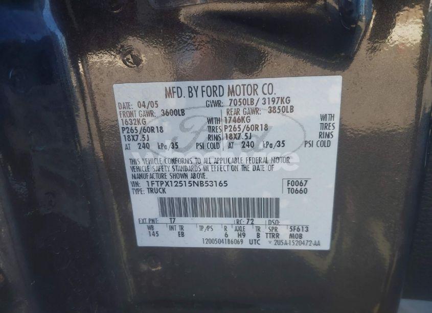 Photo 9 of 2005 Ford F-150 LARIAT/XL/XLT (VIN 1FTPX12515NB53165)