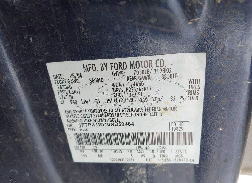 Photo 9 of 2006 Ford F-150 LARIAT/XL/XLT (VIN 1FTPX12516NB59484)