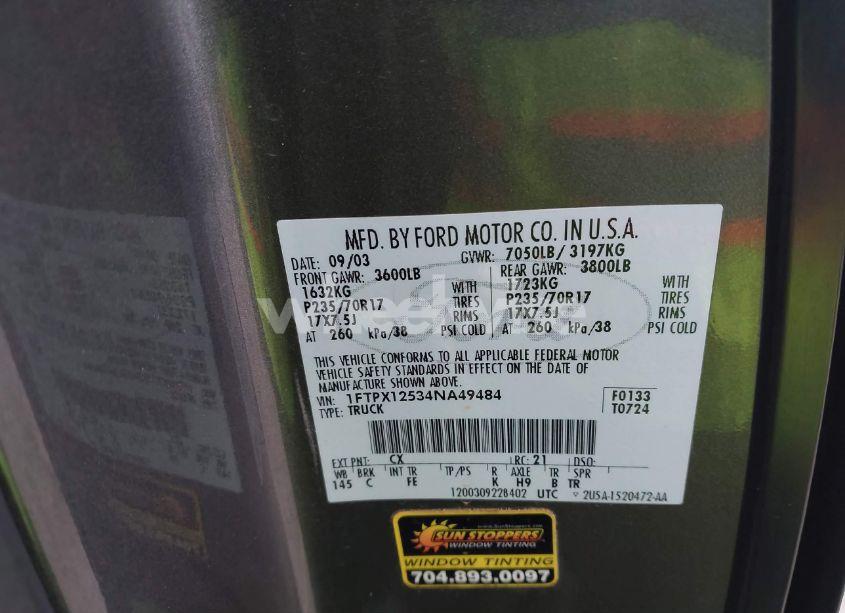 Photo 9 of 2004 Ford F-150 LARIAT/XL/XLT (VIN 1FTPX12534NA49484)