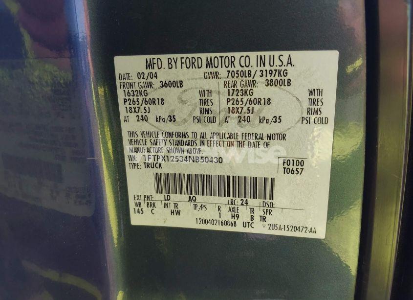 Photo 9 of 2004 Ford F-150 LARIAT/XL/XLT (VIN 1FTPX12534NB50430)