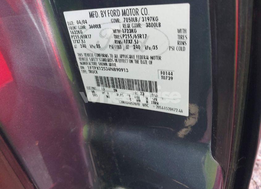 Photo 9 of 2004 Ford F-150 LARIAT/XL/XLT (VIN 1FTPX12534NB90913)