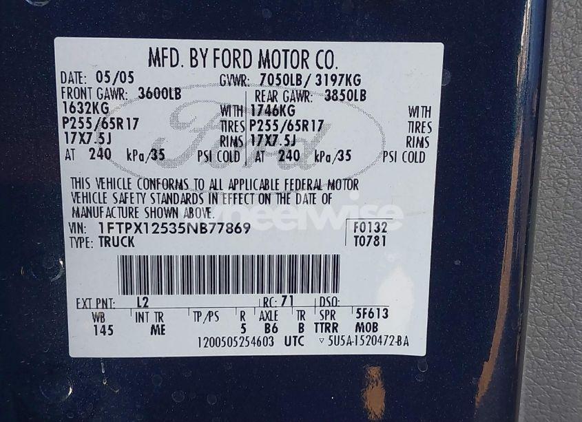 Photo 9 of 2005 Ford F-150 LARIAT/XL/XLT (VIN 1FTPX12535NB77869)