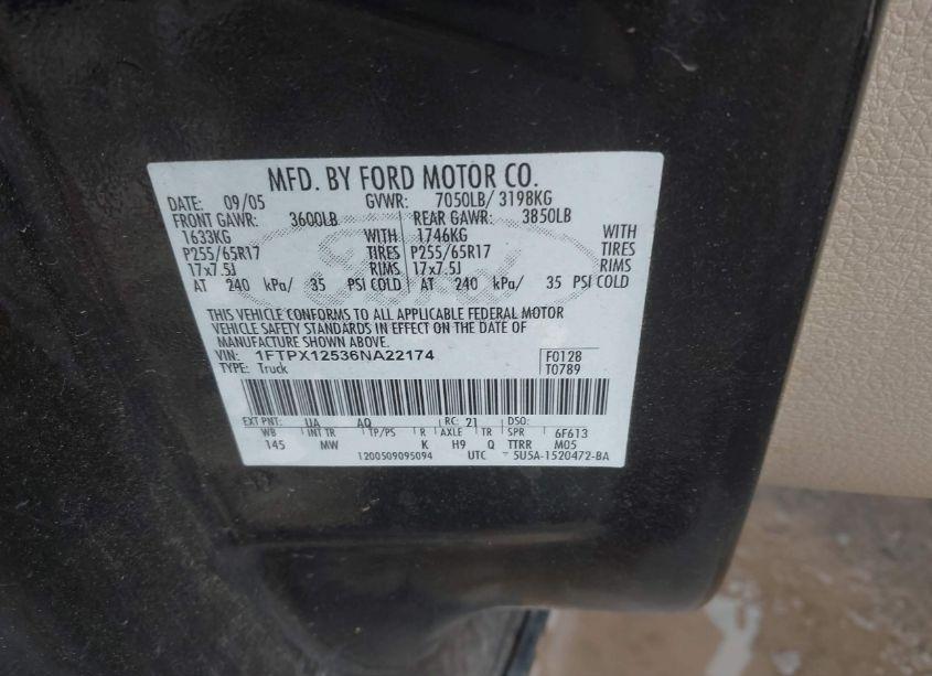 Photo 9 of 2006 Ford F-150 LARIAT/XL/XLT (VIN 1FTPX12536NA22174)