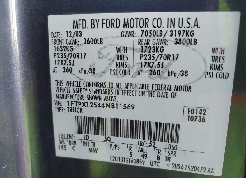 Photo 9 of 2004 Ford F-150 LARIAT/XL/XLT (VIN 1FTPX12544NB11569)