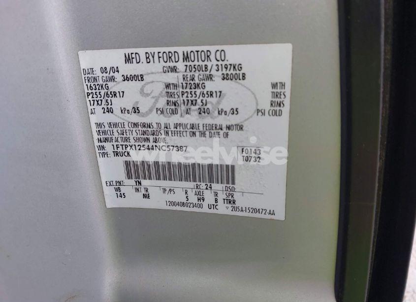 Photo 9 of 2004 Ford F-150 LARIAT/XL/XLT (VIN 1FTPX12544NC57387)