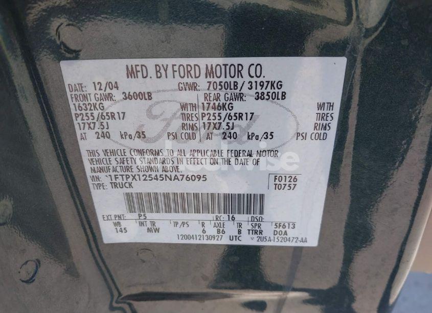 Photo 9 of 2005 Ford F-150 LARIAT/XL/XLT (VIN 1FTPX12545NA76095)