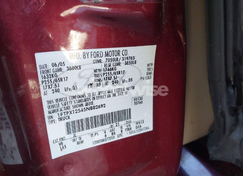 Photo 9 of 2005 Ford F-150 LARIAT/XL/XLT (VIN 1FTPX12545NB82692)