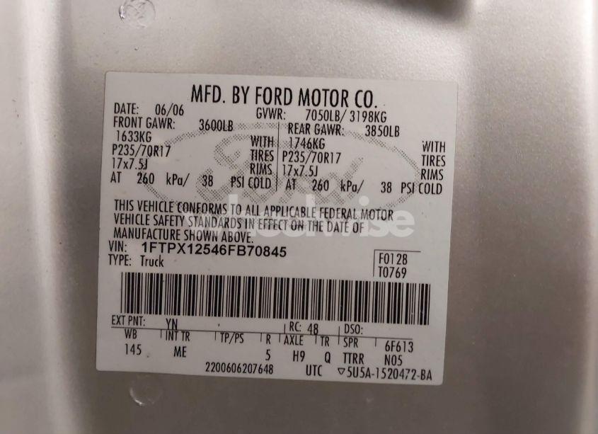 Photo 9 of 2006 Ford F-150 LARIAT/XL/XLT (VIN 1FTPX12546FB70845)