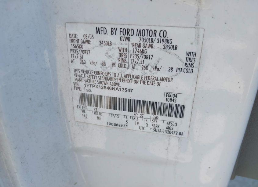 Photo 9 of 2006 Ford F-150 LARIAT/XL/XLT (VIN 1FTPX12546NA13547)