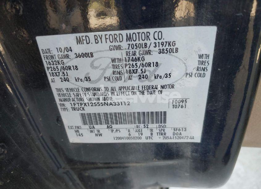 Photo 9 of 2005 Ford F-150 LARIAT/XL/XLT (VIN 1FTPX12555NA33112)