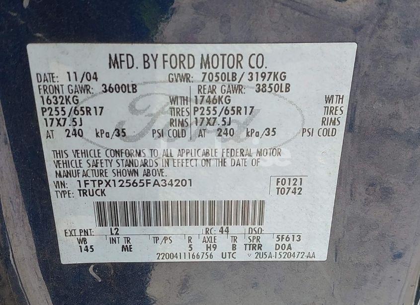 Photo 9 of 2005 Ford F-150 LARIAT/XL/XLT (VIN 1FTPX12565FA34201)