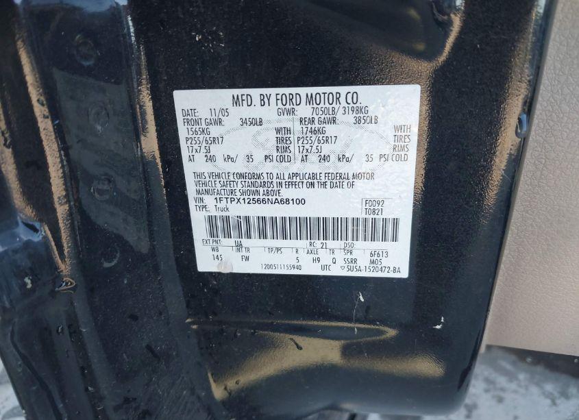 Photo 9 of 2006 Ford F-150 LARIAT/XL/XLT (VIN 1FTPX12566NA68100)