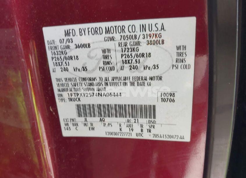 Photo 9 of 2004 Ford F-150 LARIAT/XL/XLT (VIN 1FTPX12574NA06444)