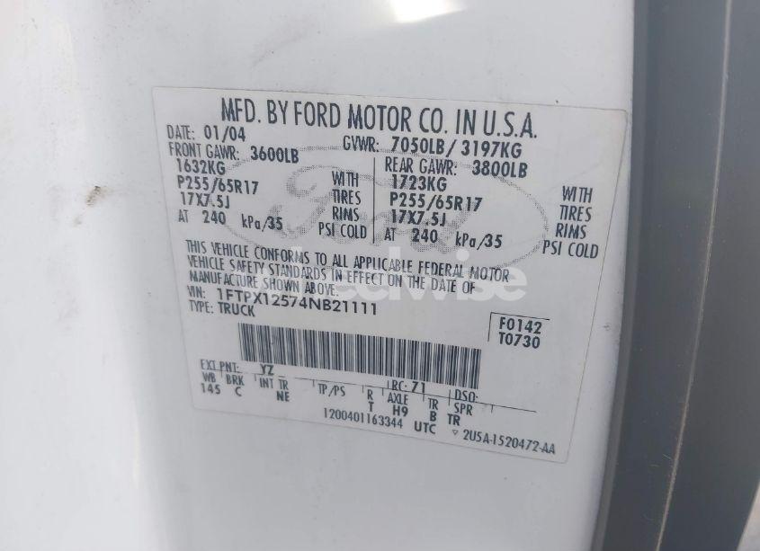 Photo 9 of 2004 Ford F-150 LARIAT/XL/XLT (VIN 1FTPX12574NB21111)