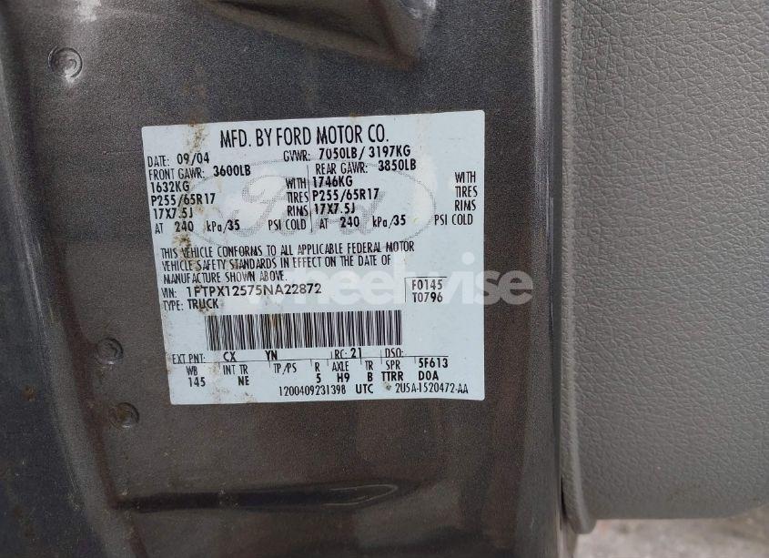 Photo 9 of 2005 Ford F-150 LARIAT/XL/XLT (VIN 1FTPX12575NA22872)