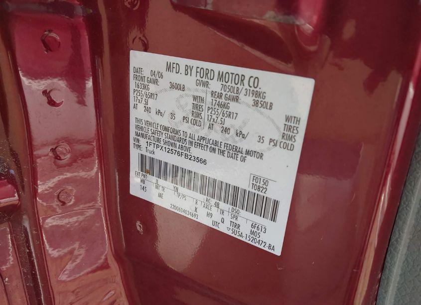 Photo 9 of 2006 Ford F-150 LARIAT/XL/XLT (VIN 1FTPX12576FB23566)