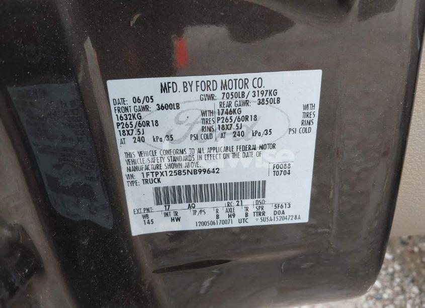 Photo 9 of 2005 Ford F-150 LARIAT/XL/XLT (VIN 1FTPX12585NB99642)