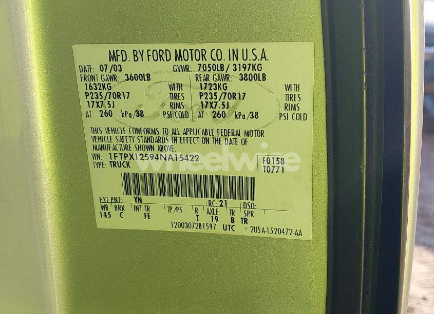 Photo 9 of 2004 Ford F-150 LARIAT/XL/XLT (VIN 1FTPX12594NA15422)