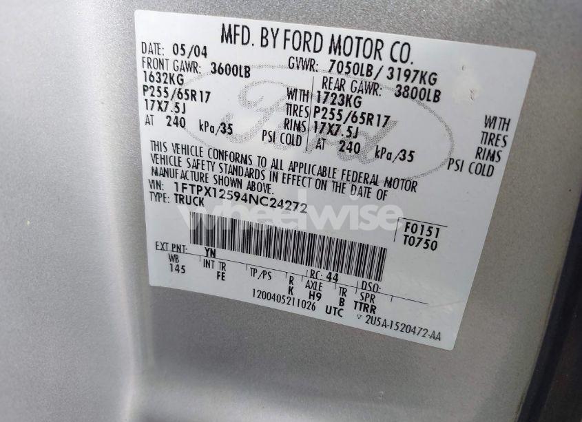 Photo 9 of 2004 Ford F-150 LARIAT/XL/XLT (VIN 1FTPX12594NC24272)