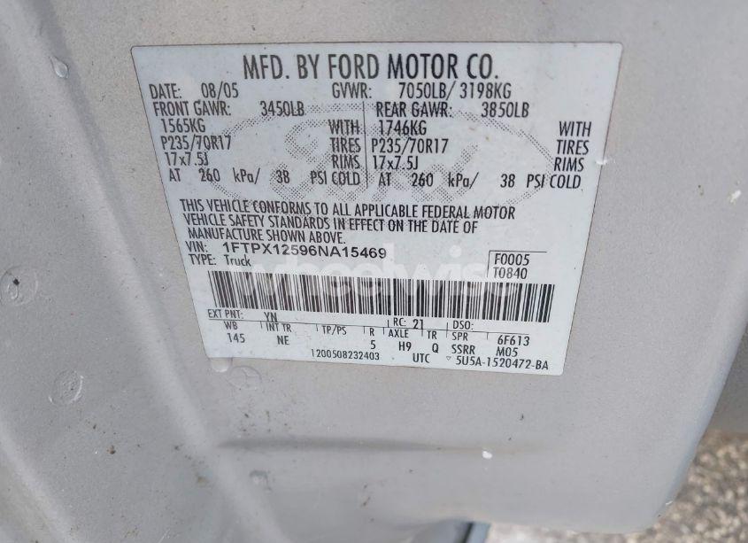 Photo 9 of 2006 Ford F-150 LARIAT/XL/XLT (VIN 1FTPX12596NA15469)