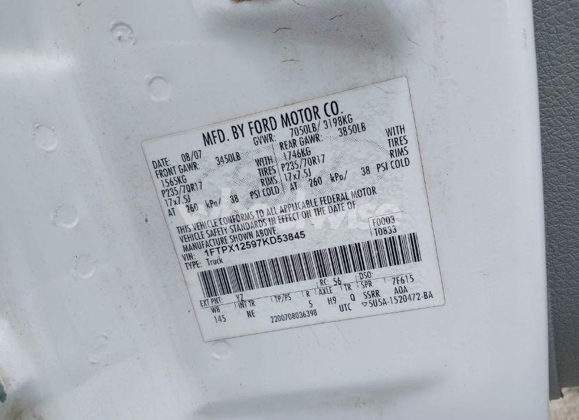 Photo 9 of 2007 Ford F-150 LARIAT/STX/XL/XLT (VIN 1FTPX12597KD53845)
