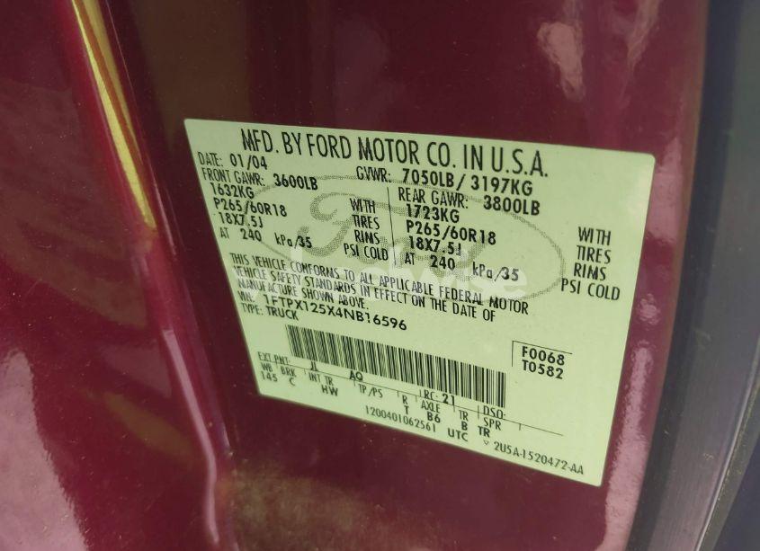 Photo 9 of 2004 Ford F-150 LARIAT/XL/XLT (VIN 1FTPX125X4NB16596)