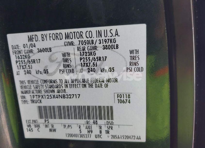 Photo 9 of 2004 Ford F-150 LARIAT/XL/XLT (VIN 1FTPX125X4NB32717)