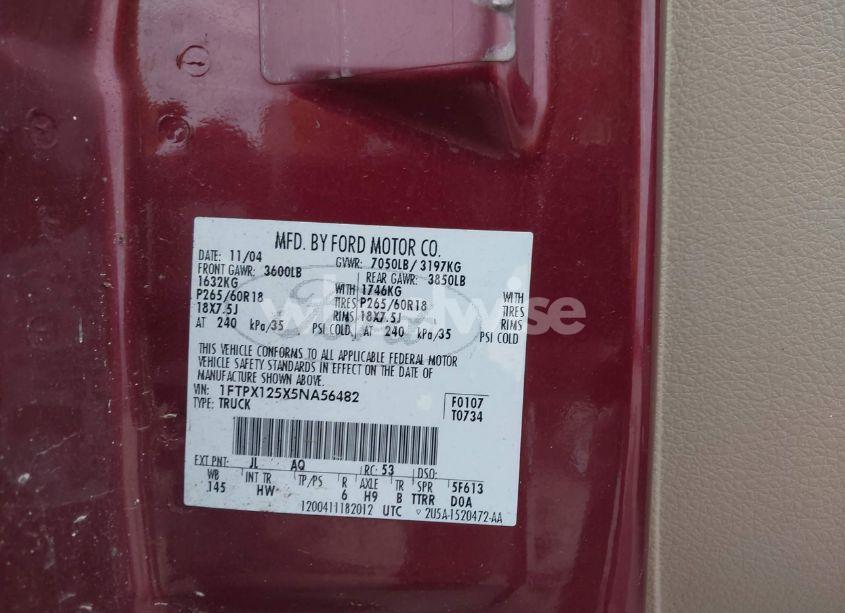 Photo 9 of 2005 Ford F-150 LARIAT/XL/XLT (VIN 1FTPX125X5NA56482)