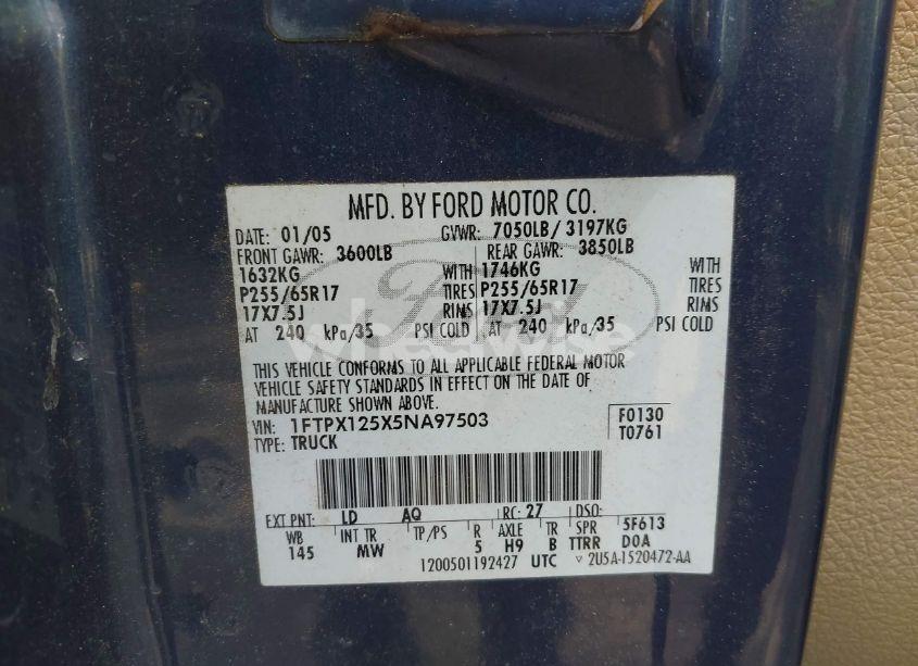 Photo 9 of 2005 Ford F-150 LARIAT/XL/XLT (VIN 1FTPX125X5NA97503)