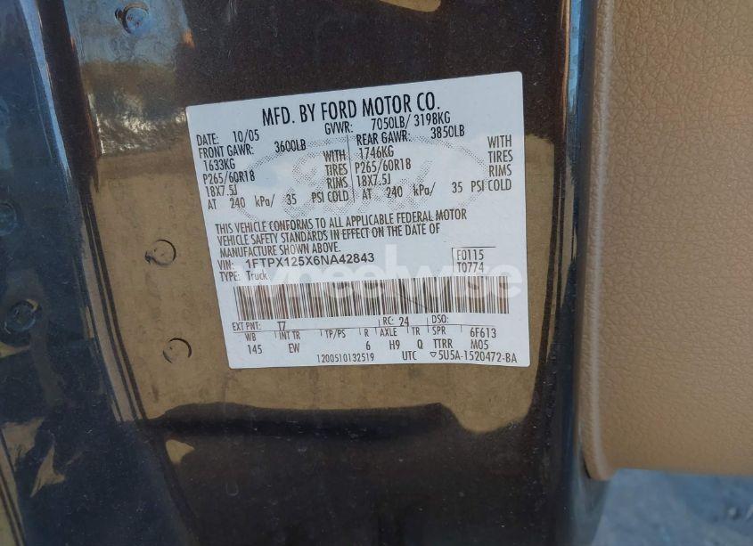 Photo 9 of 2006 Ford F-150 LARIAT/XL/XLT (VIN 1FTPX125X6NA42843)