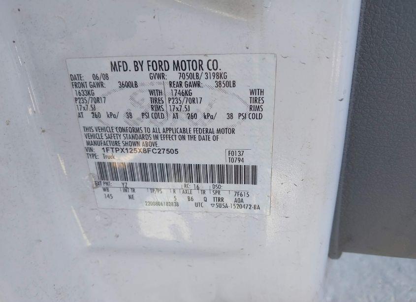 Photo 9 of 2008 Ford F-150 FX2/LARIAT/XL/XLT (VIN 1FTPX125X8FC27505)