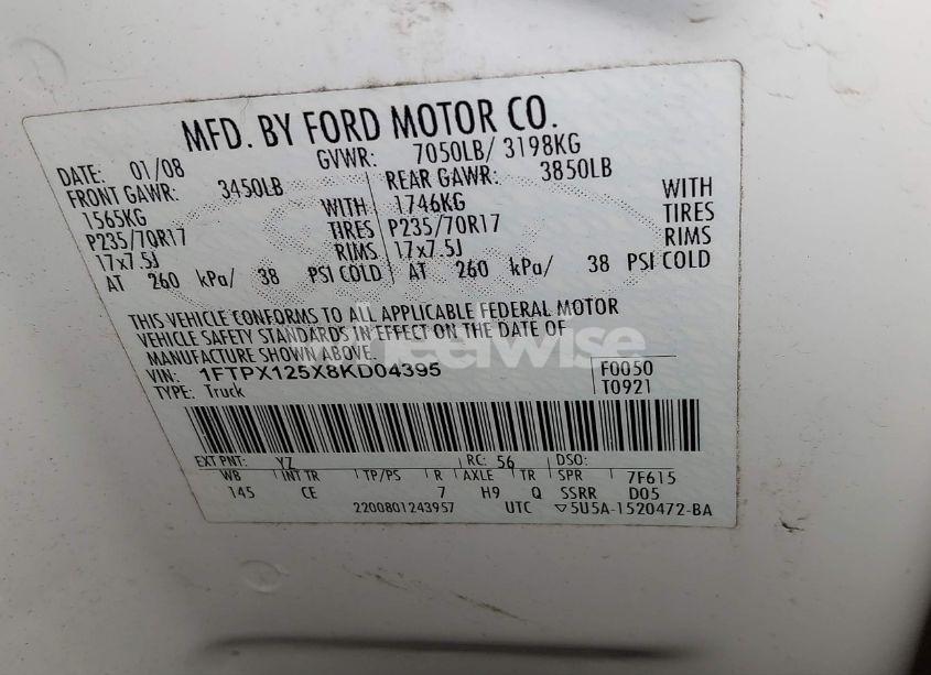 Photo 9 of 2008 Ford F-150 FX2/LARIAT/XL/XLT (VIN 1FTPX125X8KD04395)