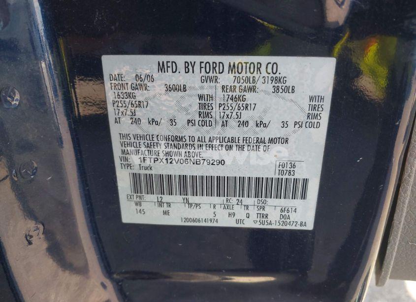 Photo 9 of 2006 Ford F-150 LARIAT/XL/XLT (VIN 1FTPX12V06NB79290)