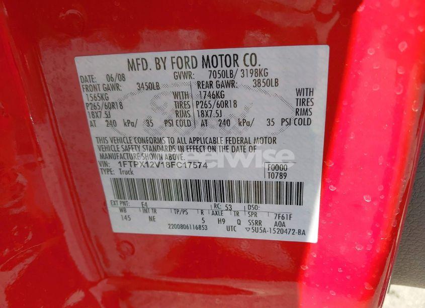 Photo 9 of 2008 Ford F-150 FX2/LARIAT/XL/XLT (VIN 1FTPX12V18FC17574)