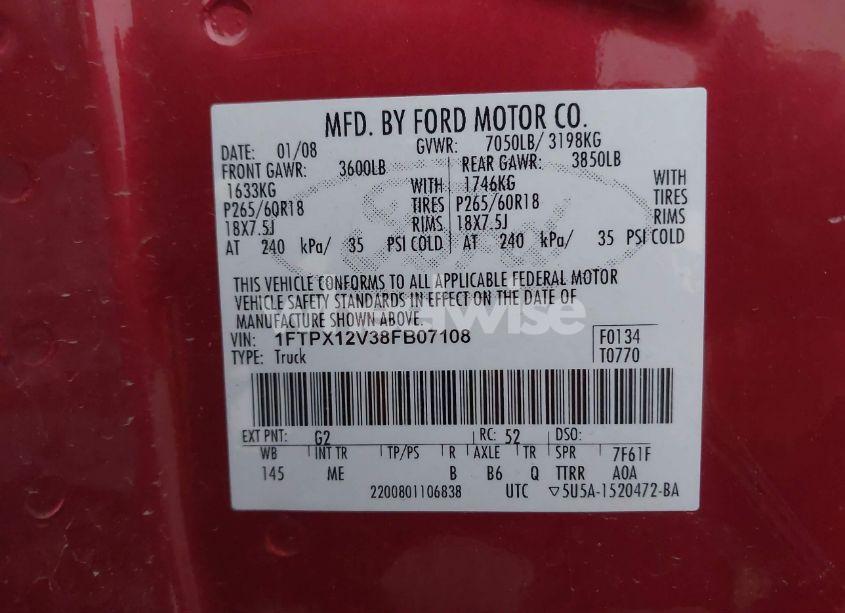 Photo 9 of 2008 Ford F-150 (VIN 1FTPX12V38FB07108)