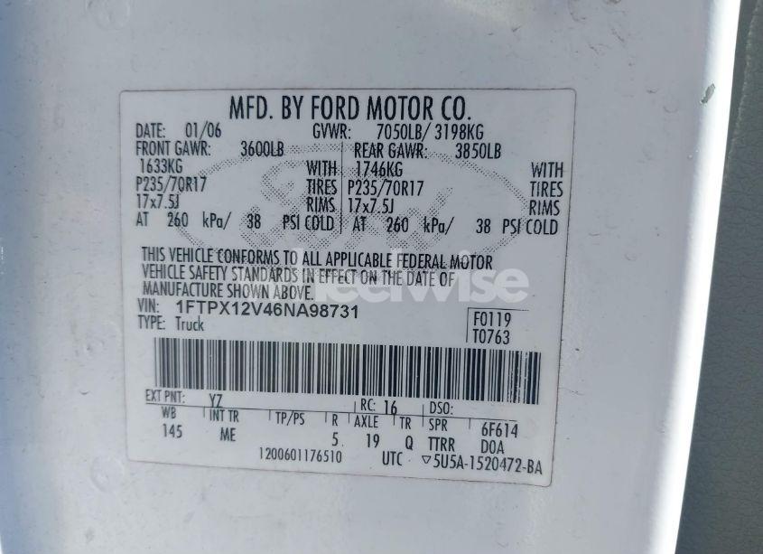 Photo 9 of 2006 Ford F-150 LARIAT/XL/XLT (VIN 1FTPX12V46NA98731)