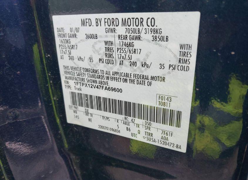 Photo 9 of 2007 Ford F-150 LARIAT/STX/XL/XLT (VIN 1FTPX12V47FA69600)