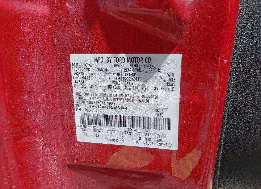 Photo 9 of 2007 Ford F-150 LARIAT/STX/XL/XLT (VIN 1FTPX12V47NA53144)