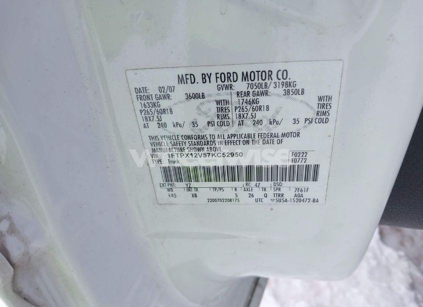 Photo 9 of 2007 Ford F-150 LARIAT/STX/XL/XLT (VIN 1FTPX12V57KC52950)