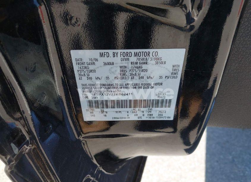 Photo 9 of 2007 Ford F-150 LARIAT/STX/XL/XLT (VIN 1FTPX12V77KB62411)